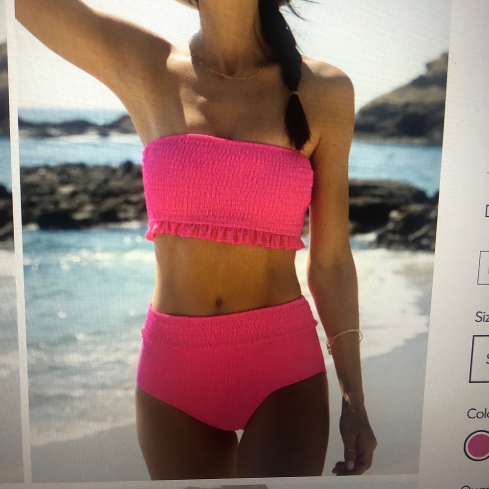 Beachsissi Pink smocked design,  bandeau, high waist bikini set